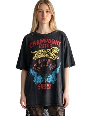 Free People Sabbi Champagne Tattoo Oversized Tee